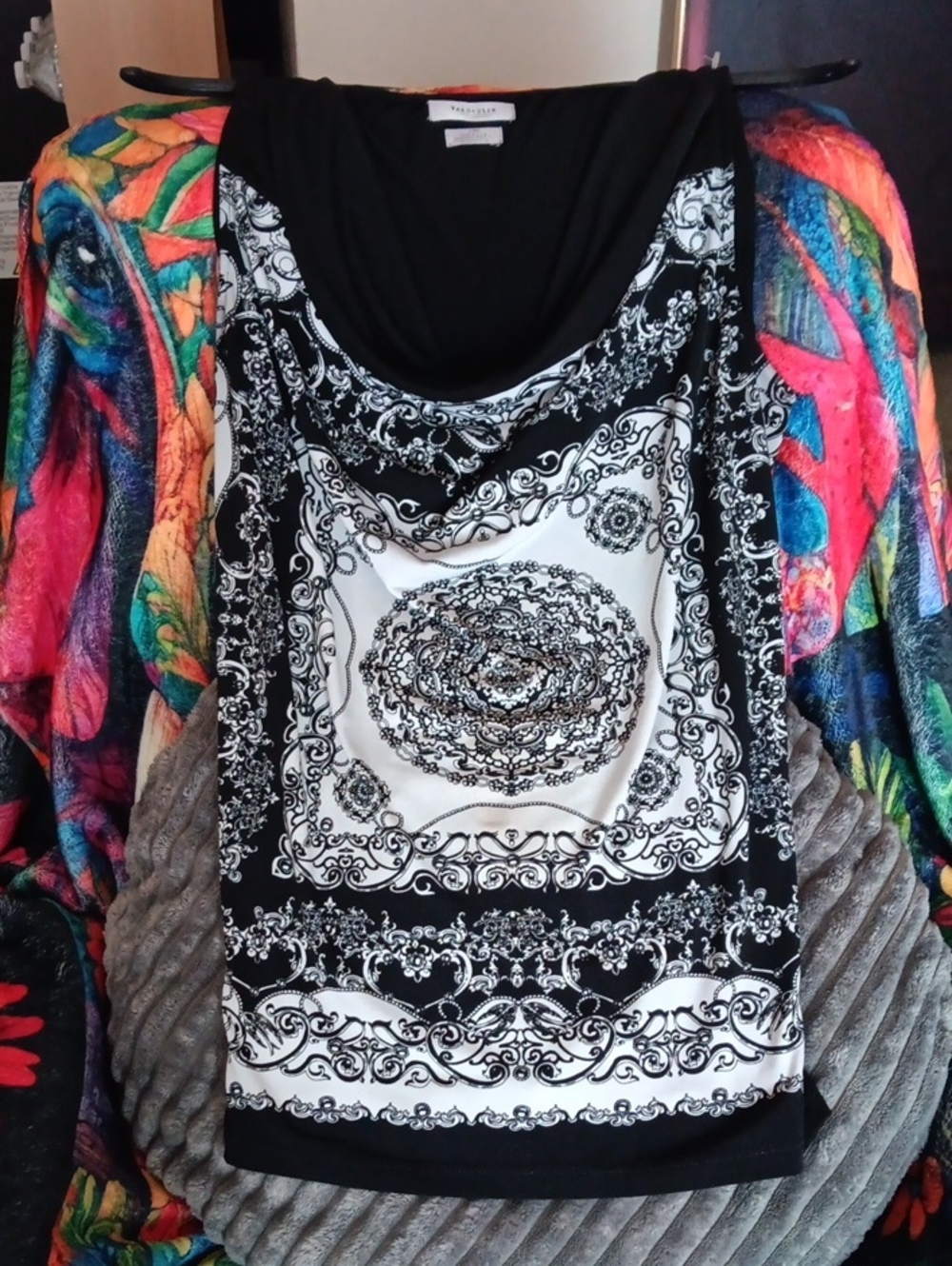 Van Heusen Black and White Baroque Cowl-Neck Tunic